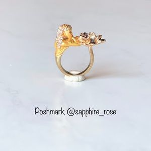 The Little Mermaid Ariel Insp Gold Mermaid Ring With Braids Women’s Jewelry NEW